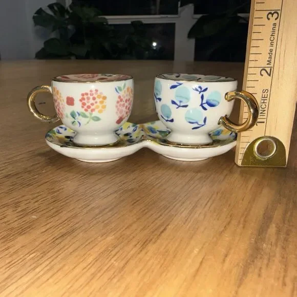 Anthropologie Tea Cups Salt & Pepper Shakers Floral Chintz Cottagecore Boho - Picture 5 of 12
